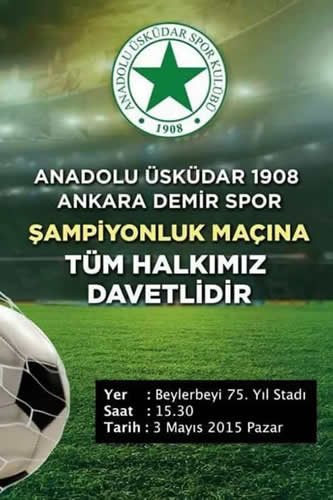 TFF 3. Lig 3. Grup 33. haftasnda skdar temsilcisi Anadolu skdar 1908 Ankara Demirspor ile ampiyonluk mana kyor.