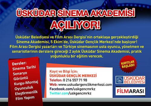 skdar Belediyesi ve Film Aras Dergisi'nin ortaklaa gerekletirecei skdar Sinema Akademisi, 5 Ekim'de eitime balyor.