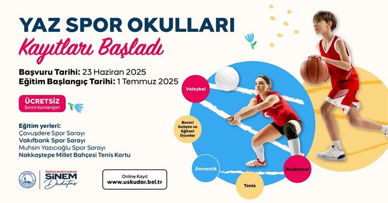 skdar Belediyesi tarafndan her yl geleneksel olarak dzenlenen cretsiz Yaz Spor Okullar iin kayt sreci balad.