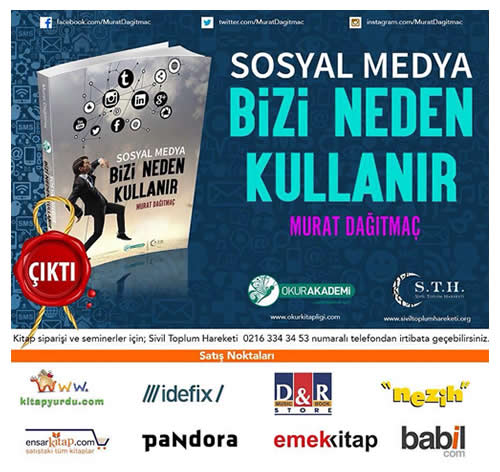 Murat Dağıtmaç'ın ''Sosyal Medya Bizi Neden Kullanır'' kitabı, Okur Akademi Yayınları'ndan çıktı. 210 sayfalık kitap, internet meraklılarına geniş bir perspektif sunuyor.