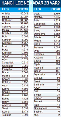 2B olarak bilinen orman vasfn yitirmi araziler iin bavuru sreci balad.