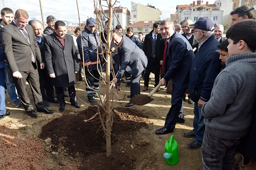 skdar Belediye Bakan Hilmi Trkmen ve AK Parti skdar le Bakan Halit Hzr minik rencilerle birlikte fidan dikip sulama yapt.