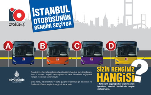 İstanbul Büyükşehir Belediyesi toplu ulaşımda yeni bir projeyi hayatı geçiriyor. İstanbul ulaşımı için alınacak yeni otobüslerin rengini İstanbul halkı belirleyecek.