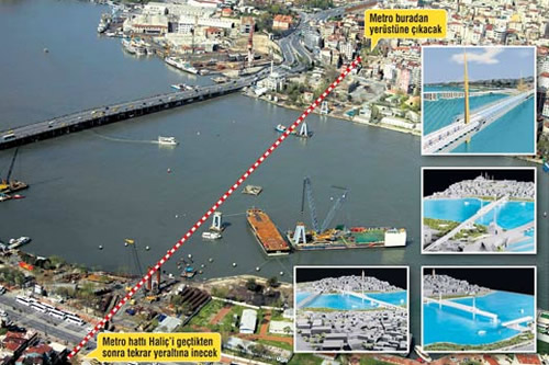 İstanbul metrosunun en önemli aşamalarından biri olan Haliç Metro Geçiş Köprüsü inşaatı devam ediyor.