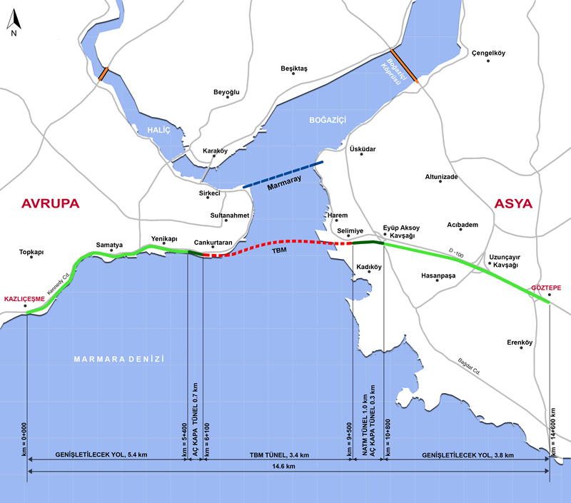 stanbul Boaz'nn altndan karayolu balantsn salayacak stanbul Boaz Karayolu Tp Geii (Avrasya Tneli)'nin kaz almalar balad.