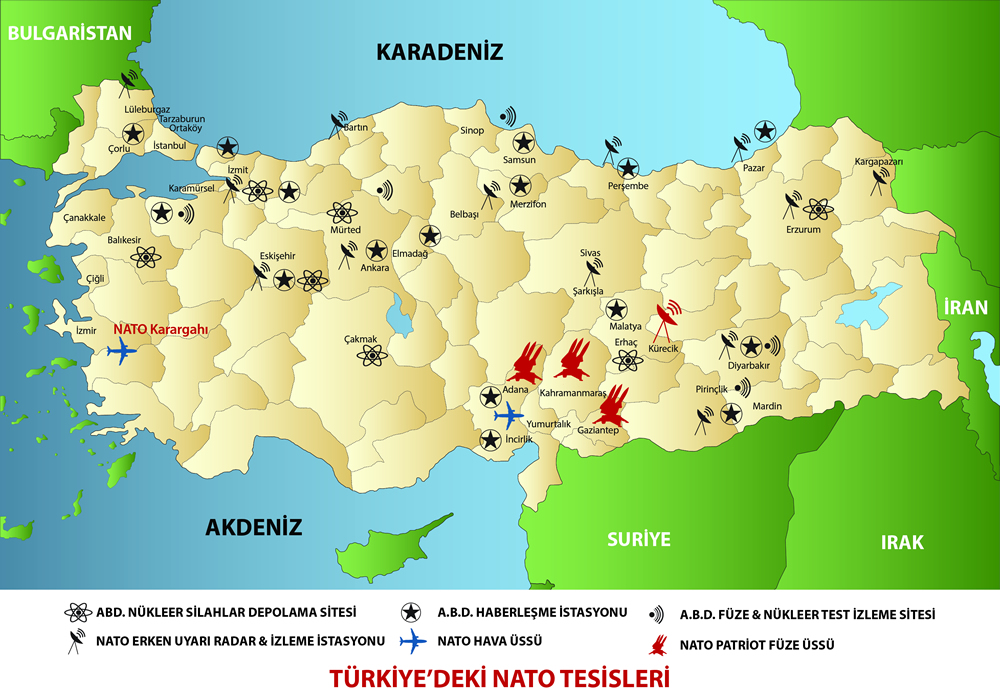 Basın açıklamasında Türkiye'deki nato ve ABD üstleriyle ilgili bilgilerinde yer aldığı bir harita paylaşıldı.
