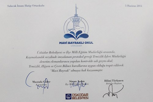 skdar Salacak mam Hatip Ortaokulu ''Mavi Bayrak'' dln ald